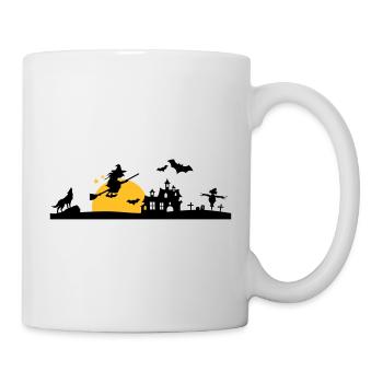 Halloween - Schloss, Hexe und Friedhof - Tasse - Weiß - Rechts