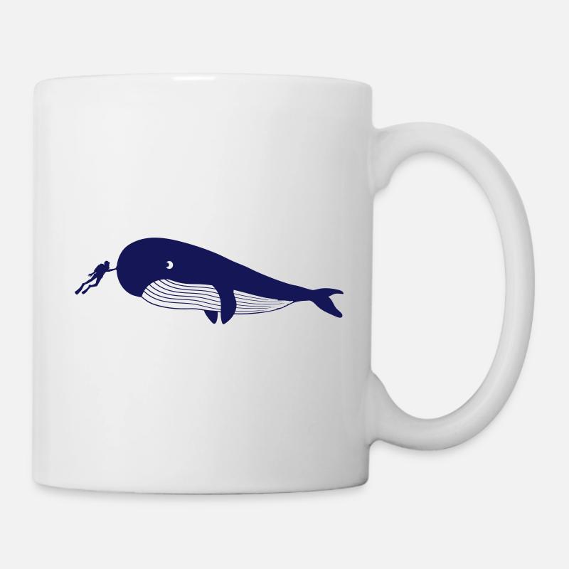 Taucher Streichelt Blauwal Wal Pottwal Tauchen - Tasse - Weiß
