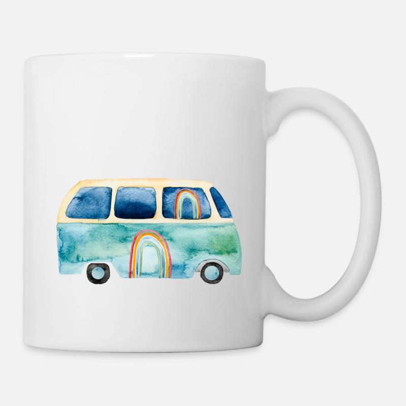 Rainbow Retro Vintage Van Bus - Mug - white