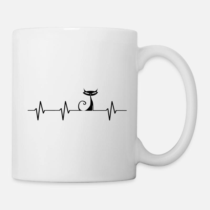 Cat ECG Heartbeat Heartbeat Cat - Mug - white
