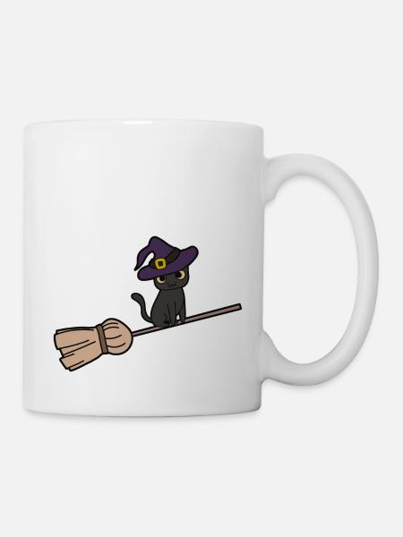 Katze Hexenbesen - Tasse - Weiß