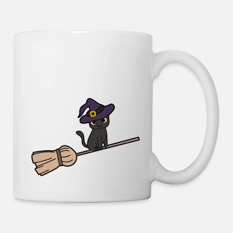 Katze Hexenbesen - Tasse - Weiß