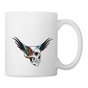 Kopf des Todes Flügel Schädel der alten Schule Flügel der alten Schule - Tasse - Weiß - Rechts