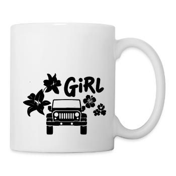 Frau mit Geländewagen - Tasse - Weiß - Rechts
