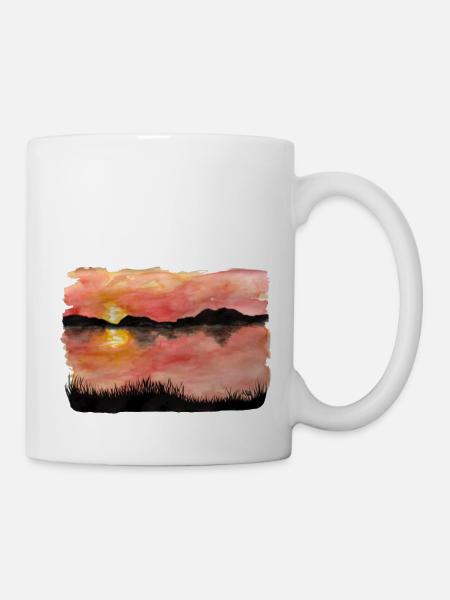 Gemalter Sonnenuntergang Aquarell/Tusche - Tasse - Weiß