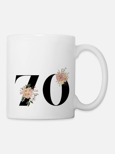 70e anniversaire fleuris (Cadeau de 70 ans) - Mug blanc - blanc