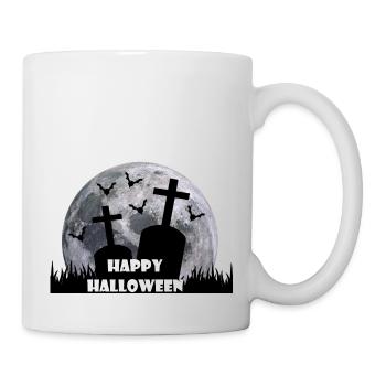 Happy Helloween Grabstein Fledermaus Mond - Tasse - Weiß - Rechts