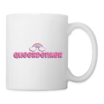 LGBTQ+ - "QUEERDenker mit Regenbogen pink" - Tasse - Weiß - Rechts