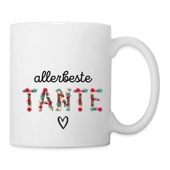 Beste Tante 2023 / Patentante / Blumen - Tasse - Weiß - Rechts