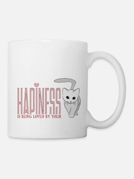 Happiness is being loved by your cat - Tasse - Weiß
