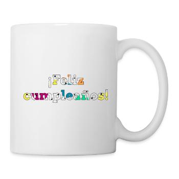 Herzlichen Glückwunsch zum Geburtstag mit bunten spanischen Texten - Tasse - Weiß - Rechts