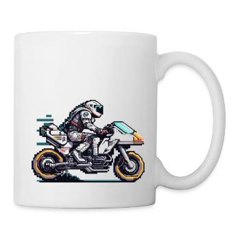 Ein Astronaut fährt ein 8 Bit Motorrad der Zukunft - Tasse - Weiß - Rechts