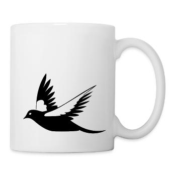 Fliegende Amsel Schwarz-Weiß Illustration - Tasse - Weiß - Rechts