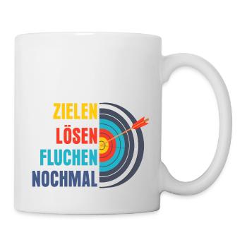 Zielen Lösen Fluchen Nochmal Jagd Bogenschütze - Tasse - Weiß - Rechts