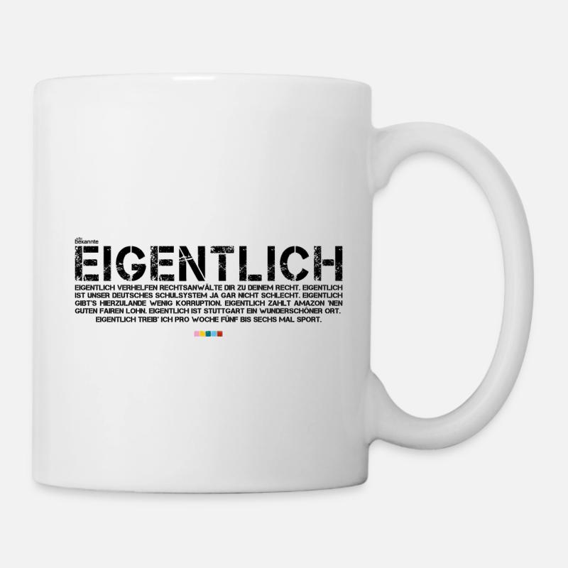 Eigentlich (schwarz, mit Stabil Logo) - Tasse - Weiß