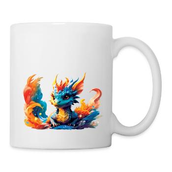 Drache, Feuer, Kind, blau, Hörner, Junge, Freund - Tasse - Weiß - Rechts