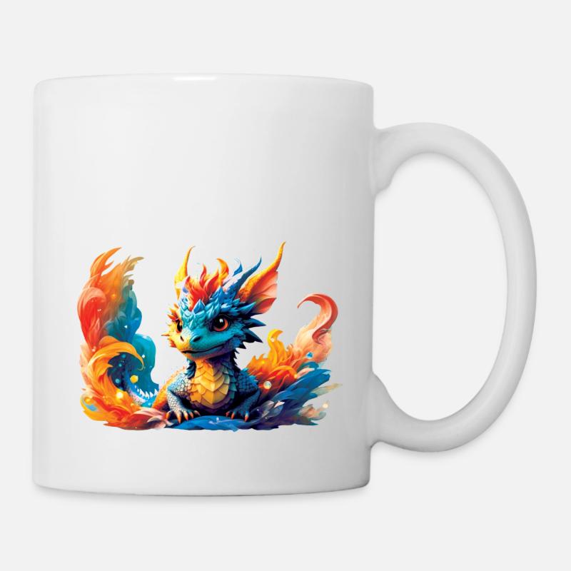 Drache, Feuer, Kind, blau, Hörner, Junge, Freund - Tasse - Weiß