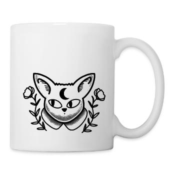 Tattoo Katzengesicht Mond Und Blumen - Tasse - Weiß - Rechts