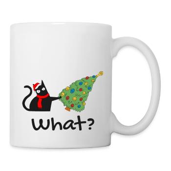 Drôle de chat noir poussant l’arbre de Noël sur le chat - Mug blanc - blanc - Droite