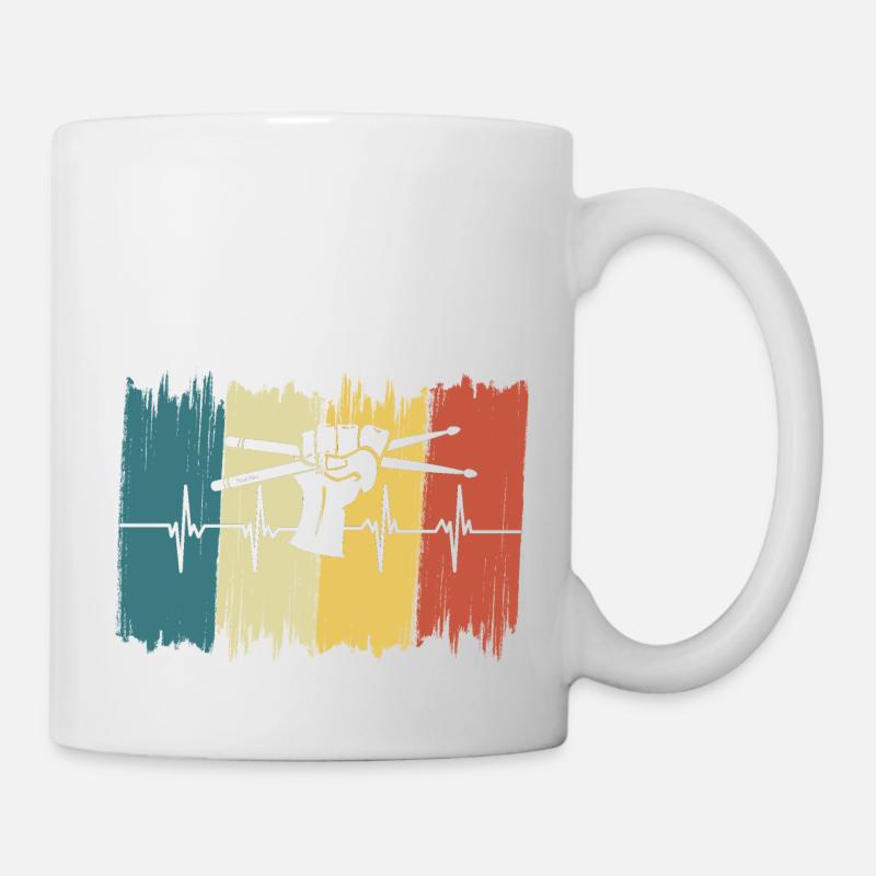Battement de cœur Vintage Batteur de musique - Mug blanc - blanc
