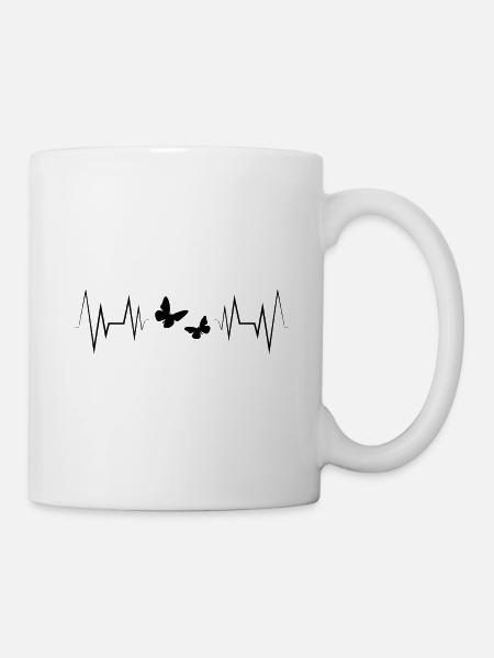 Herzschlag Schmetterling Silhouette - Tasse - Weiß