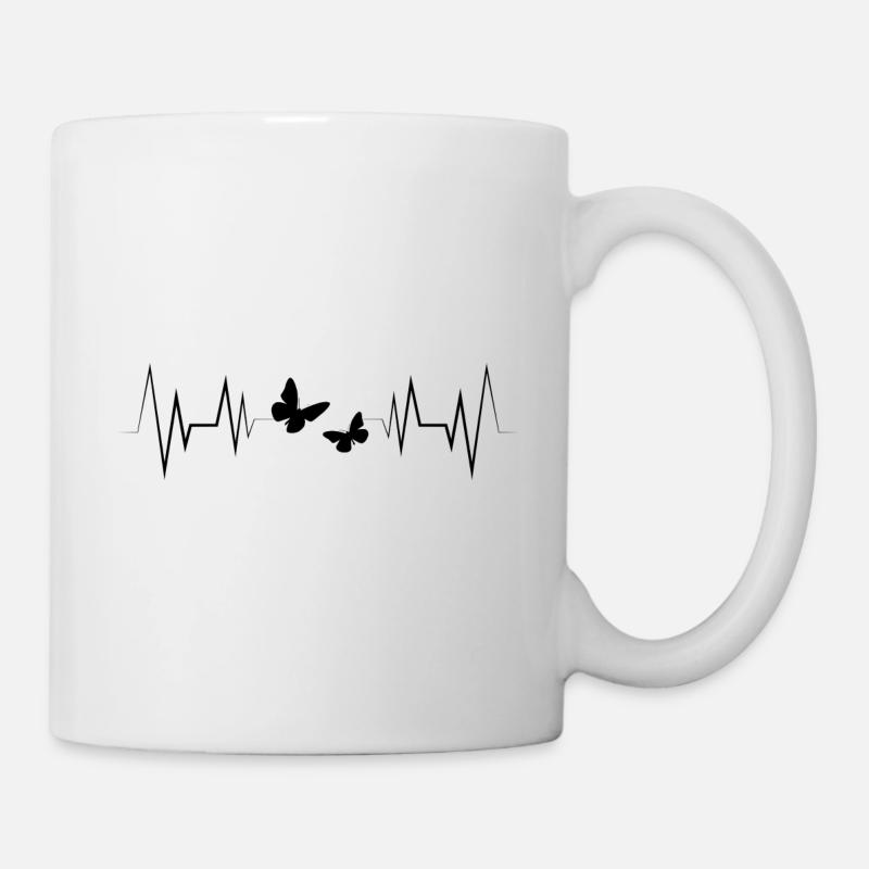 Herzschlag Schmetterling Silhouette - Tasse - Weiß