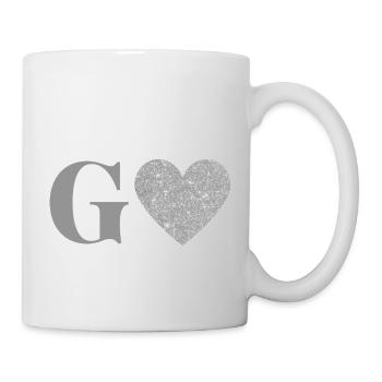 Buchstabe g silbernes Herz - Tasse - Weiß - Rechts