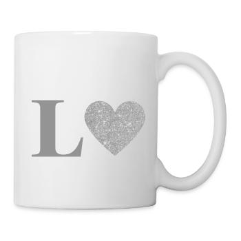 Buchstabe l silbernes Herz - Tasse - Weiß - Rechts