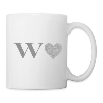 Buchstabe w silbernes Herz - Tasse - Weiß - Rechts