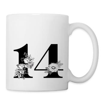 Number 14 Black Floral -14th Floral Birthday - Mug - white - Right