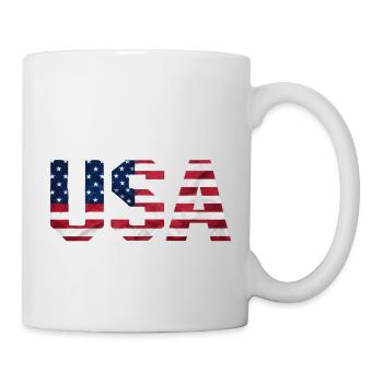 USA T-Shirt - Buchstaben der amerikanischen Flagge - Tasse - Weiß - Rechts