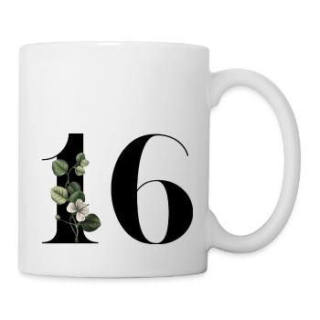 Nummer 16 Blumengrün -16. Blumengeburtstag - Tasse - Weiß - Rechts