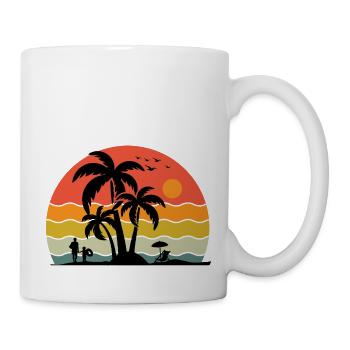Sonnenuntergang Palmen Silhouette Retro 80er Jahre Vintage - Tasse - Weiß - Rechts
