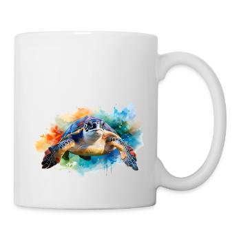 A water turtle in colorful watercolor style - Mug - white - Right