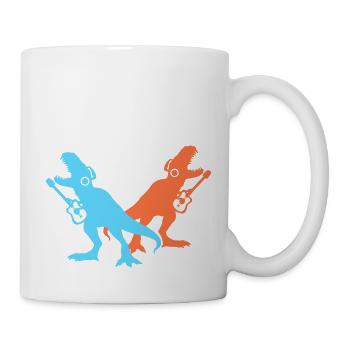 2 T-Rex Dinos Zwei Dinosaurier Gitarre Musik Team - Tasse - Weiß - Rechts