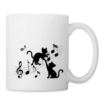 Black cats pattern playing with musical note - Mug - white - Right