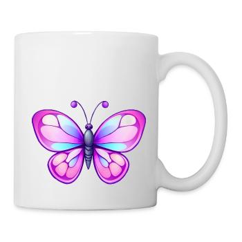Süßer Comic Schmetterling, rosa & blaue Flügel - Tasse - Weiß - Rechts