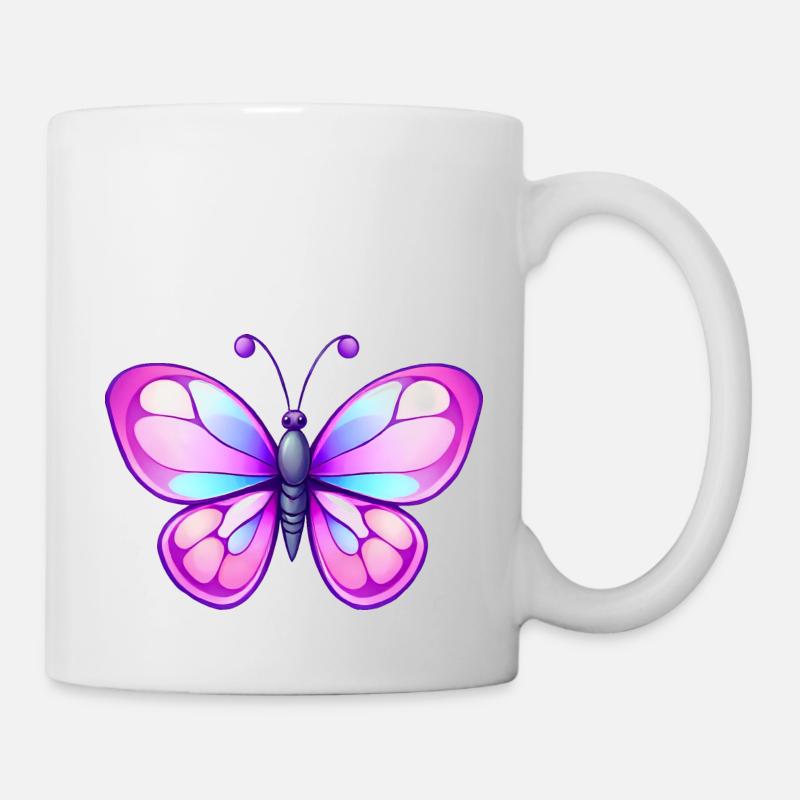 Süßer Comic Schmetterling, rosa & blaue Flügel - Tasse - Weiß