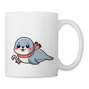 Kawaii Christmas Baby Seal with Candy Cane - Mug - white - Right