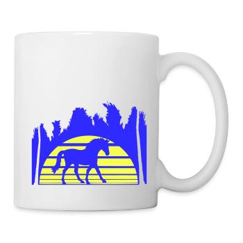 Horse Riding Lines Rider Sun Palm Trees Silhouette - Mug - white - Right