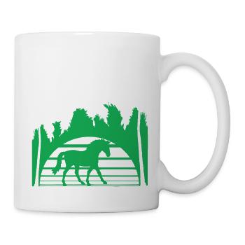 Horse Riding Lines Rider Sun Palm Trees Silhouette - Mug - white - Right