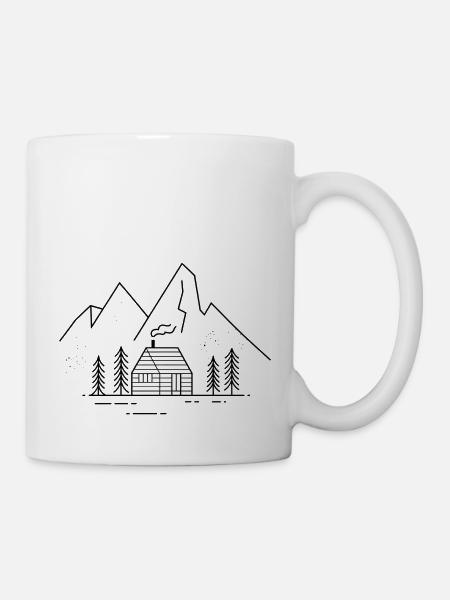 Berge mit Berghütte - Tasse - Weiß