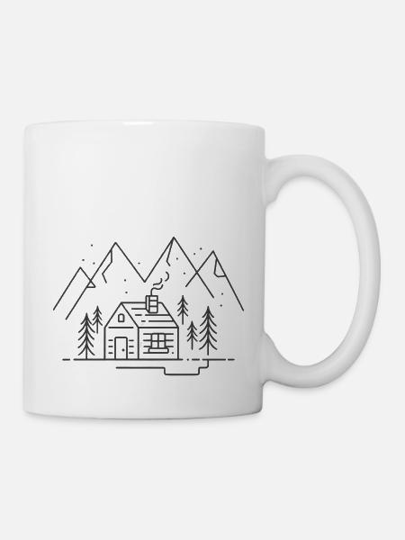 Berge mit Berghütte - Tasse - Weiß