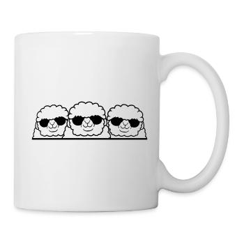 3 DJ Schafe Hinter Zaun Mauer Sonnenbrille Freunde - Tasse - Weiß - Rechts