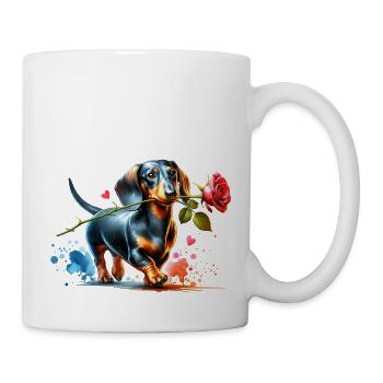 Teckel à la rose - Mug blanc - blanc - Droite