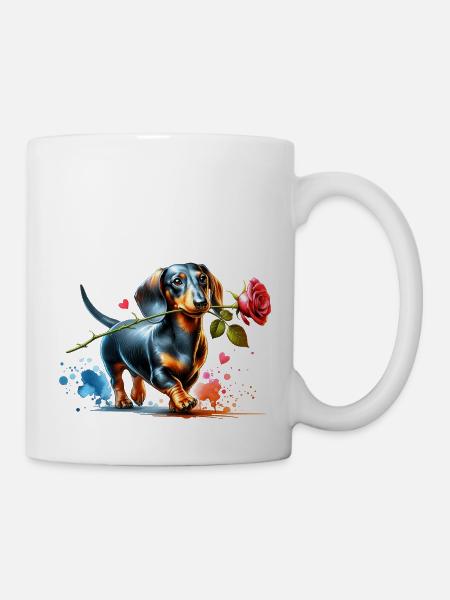 Dackel mit Rose - Tasse - Weiß