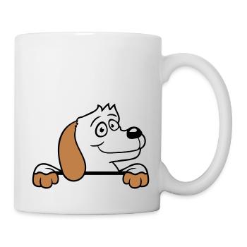 Dog Behind Wall Fence Sign Peeping Happy Cute - Mug - white - Right