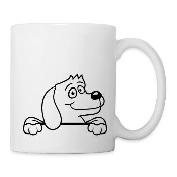 Hund Hinter Mauer Zaun Schild Guckt Glücklich Süß - Tasse - Weiß - Rechts