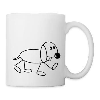 Dog stick figure walks cute walks comic - Mug - white - Right