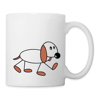 Dog stick figure walks cute walks comic - Mug - white - Right